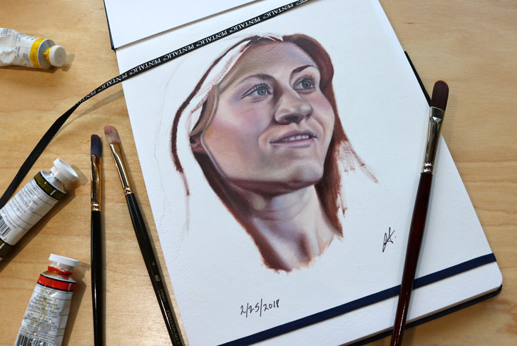 example of an oil painting in a sketchbook